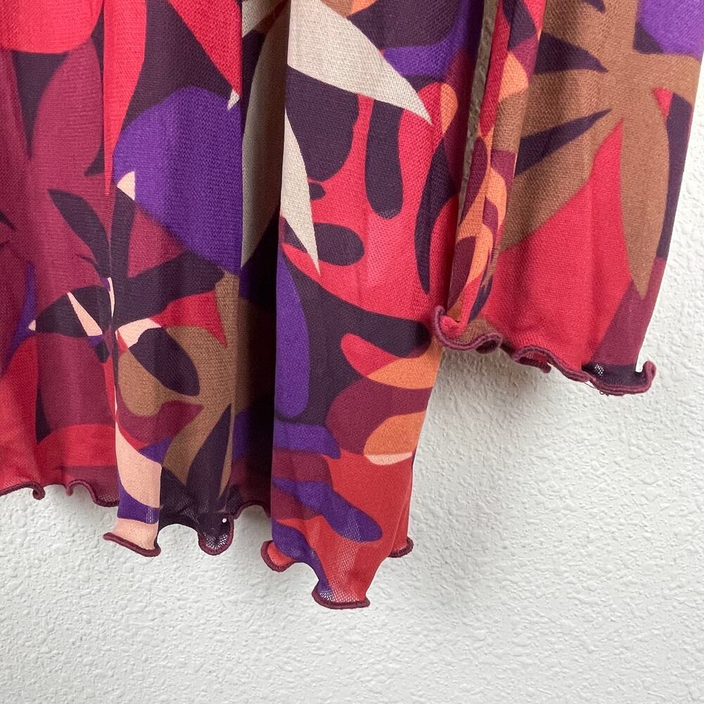 Logo Layers Lauren XL Maroon‎ Burnt Orange Floral Sheer Mock Neck Shirt - Picture 7 of 8